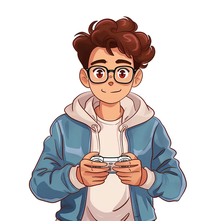 Boy with Glasses and Game Controller