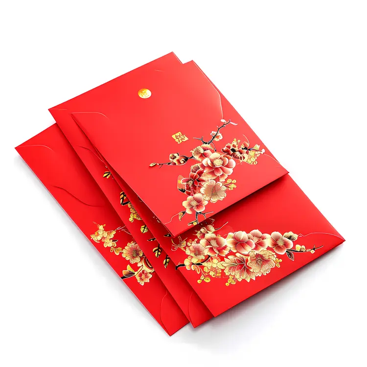 Red Envelope with Gold Floral Pattern and Simple Design