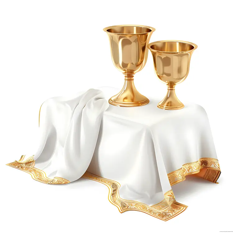 Golden Goblets with White Cloth