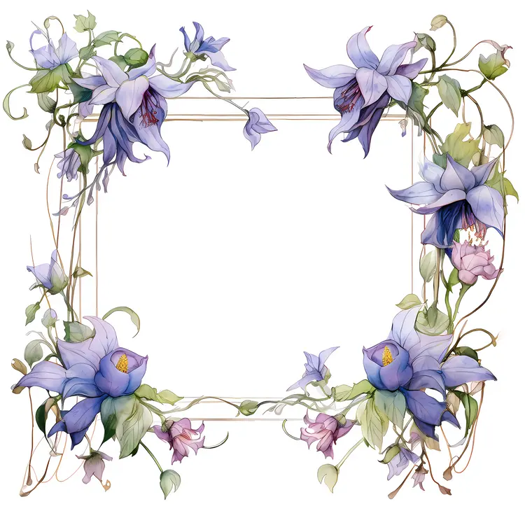 Purple Flowers in a Decorative Floral Frame