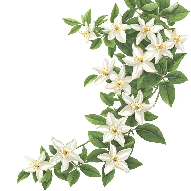 Cluster of White Flowers with Green Leaves
