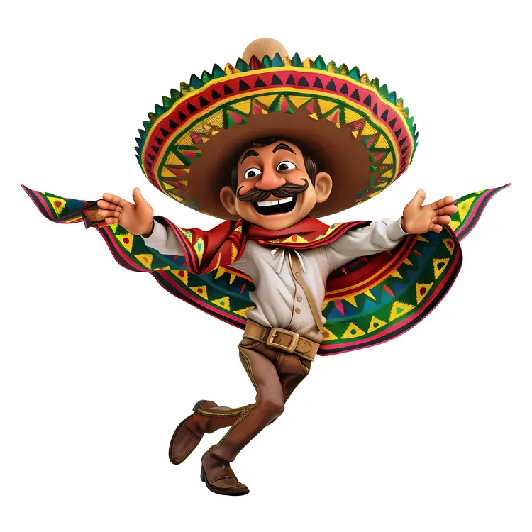 Festive Man with Sombrero and Poncho