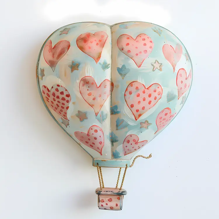 Heart-Shaped Hot Air Balloon with Hearts and Stars