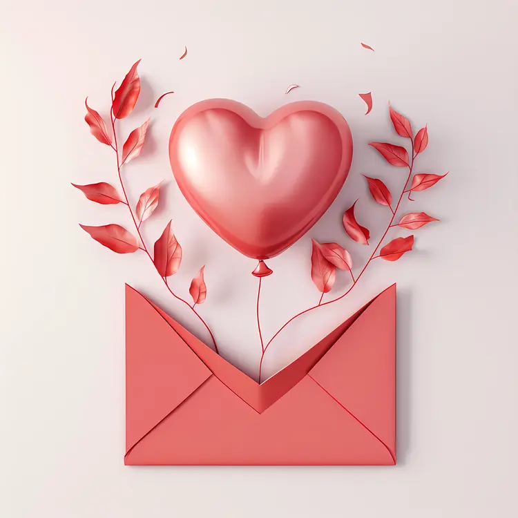 Heart Balloon with Leaves in Envelope