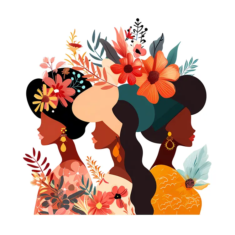 Colorful Illustration of Women with Flowers