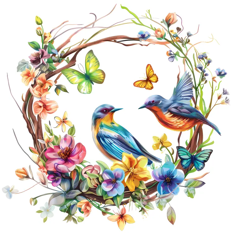 Birds and Flowers Wreath