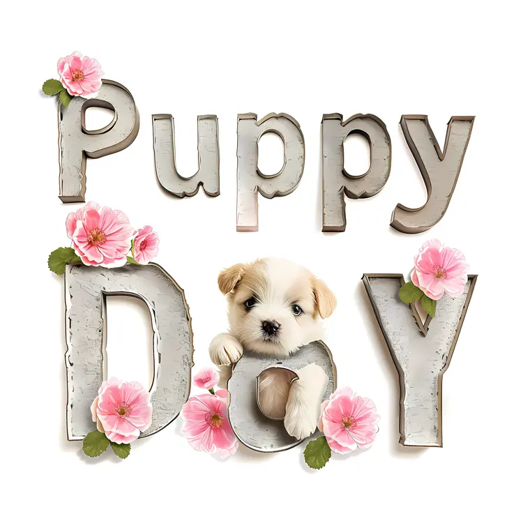 Puppy with Flowers for Puppy Day Celebration