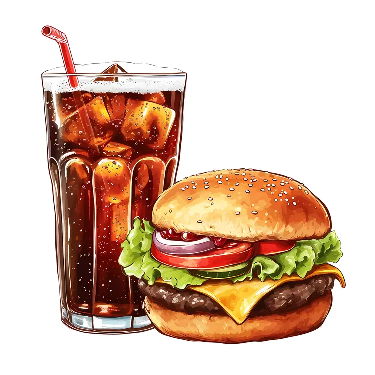 Delicious Cheeseburger and Soda