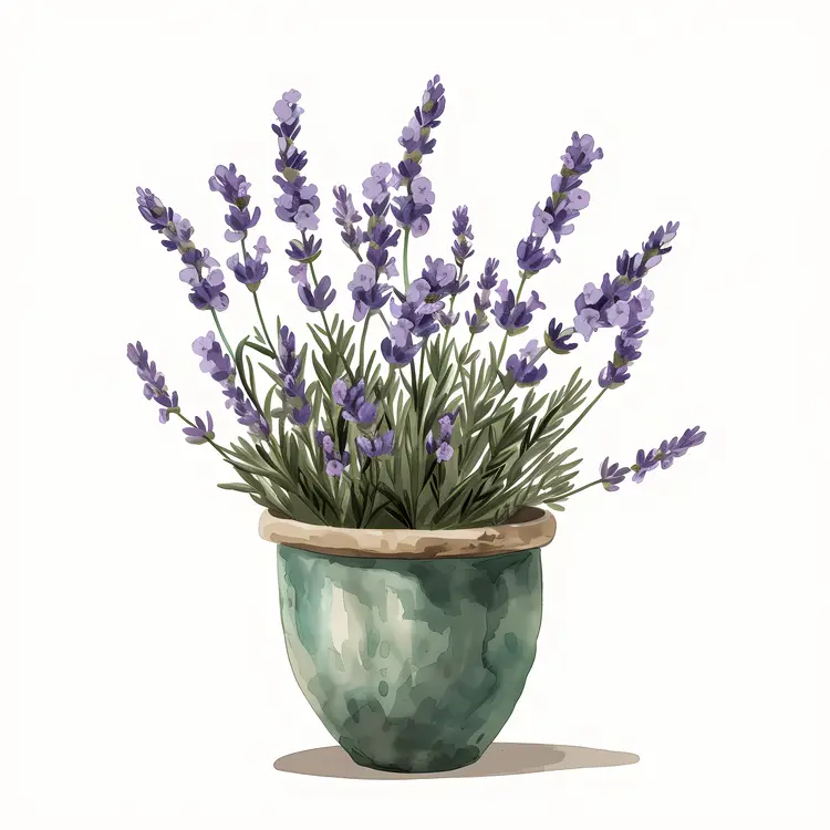 Lavender in Green Pot Illustration