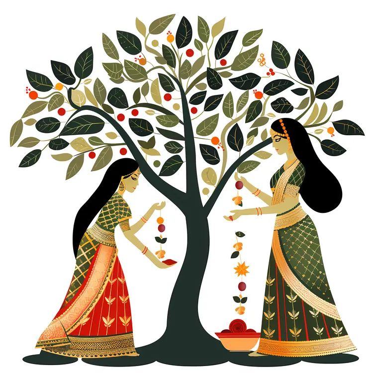 Women in Traditional Dress Celebrating Festival