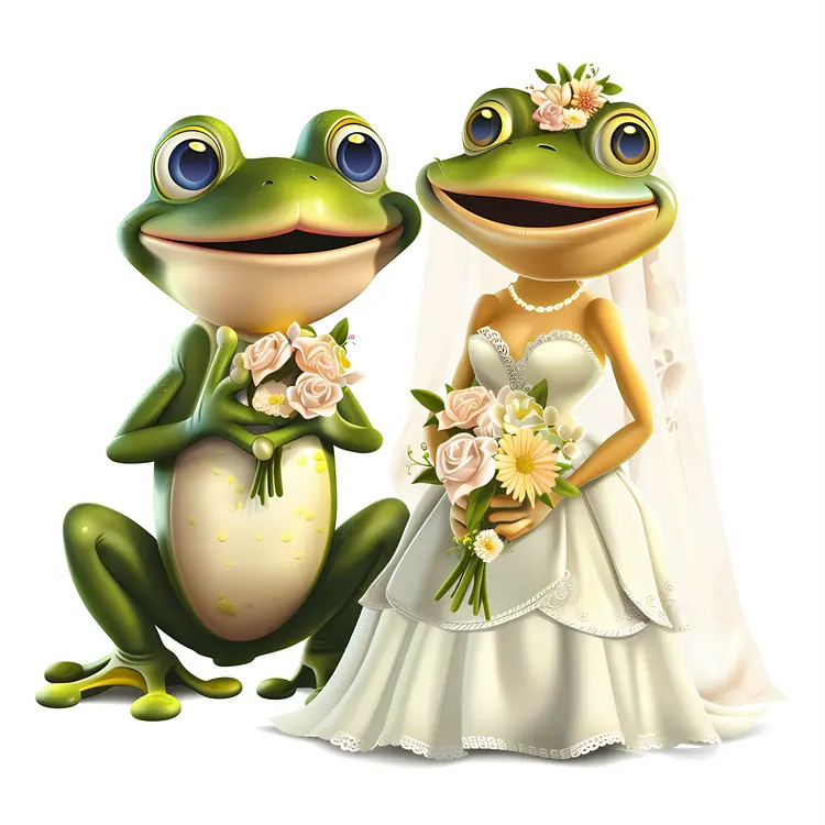 Frog Couple in Wedding Attire