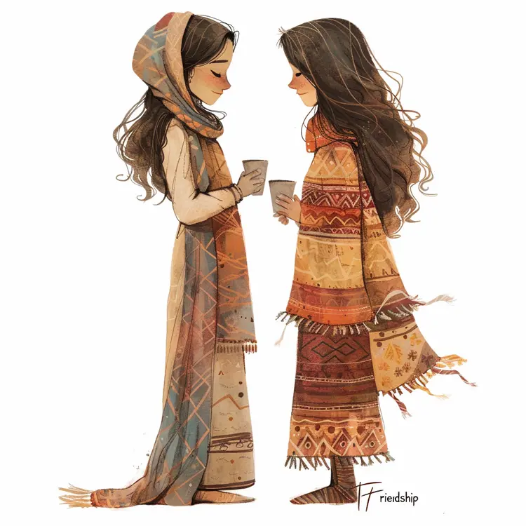 Illustration of Two Girls with Drinks