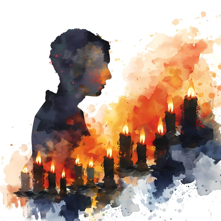 Silhouette with Candles in Watercolor