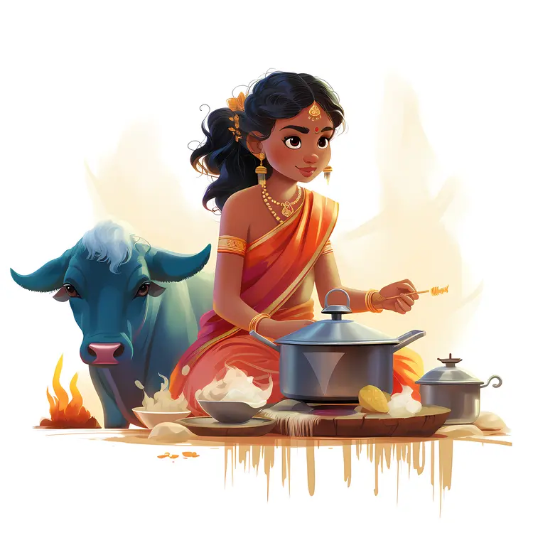 Girl Cooking with Buffalo