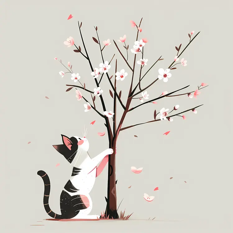 Cat Climbing Blossom Tree