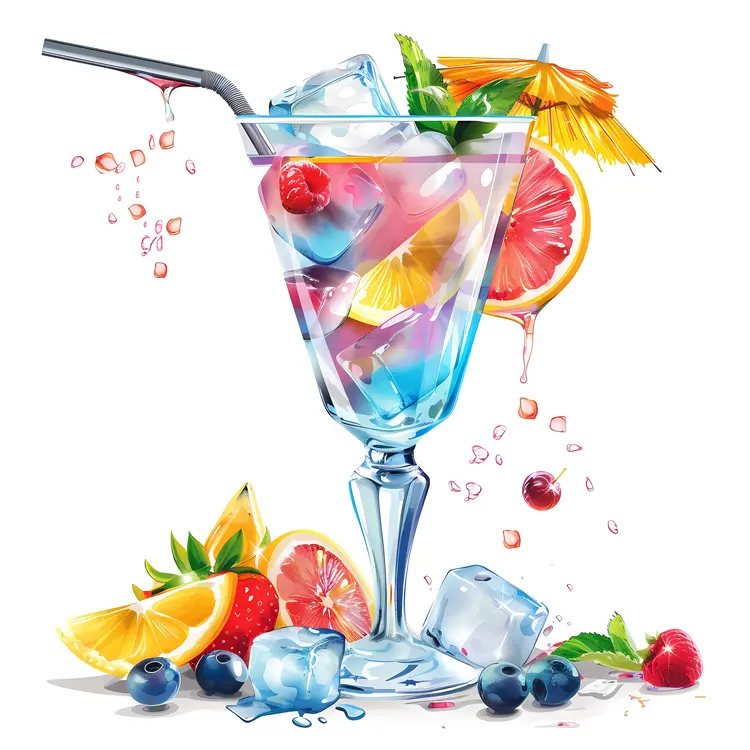 Colorful Fruit Cocktail with Ice Cubes