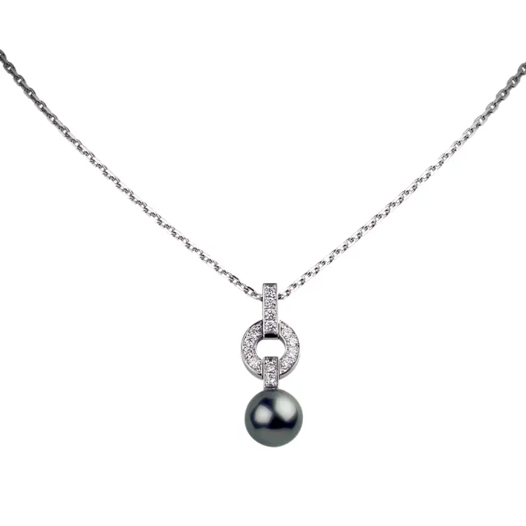 Elegant Black Pearl Necklace with Diamond Pendant