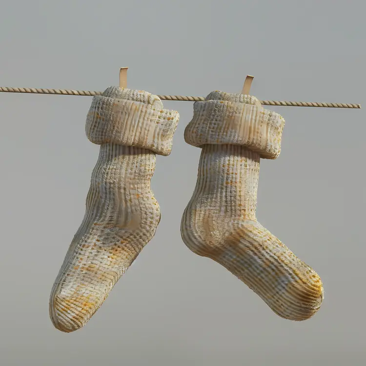 Knitted Socks Hanging on Clothesline