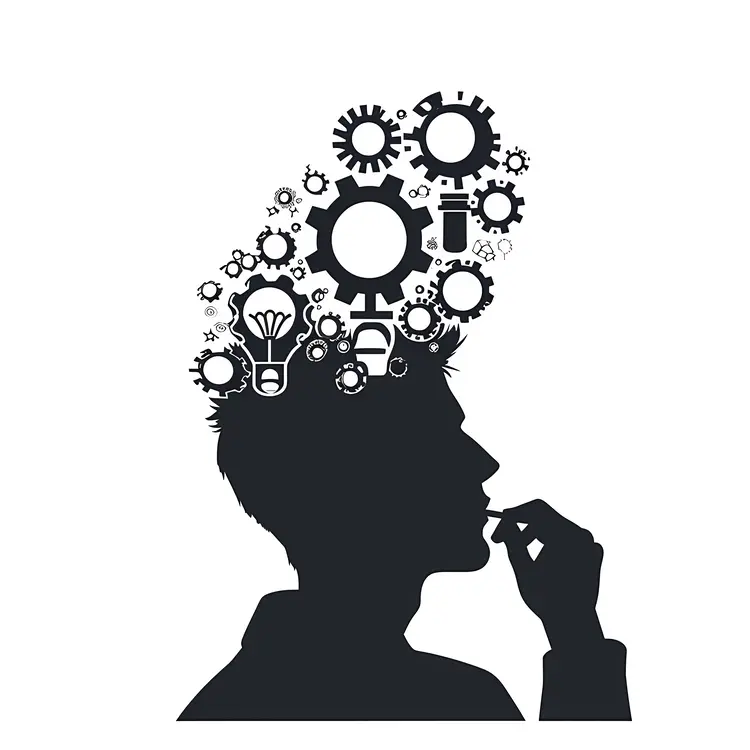Silhouette with Gears and Light Bulb