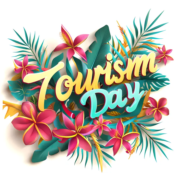 Colorful Tourism Day Poster with Flowers and Leaves