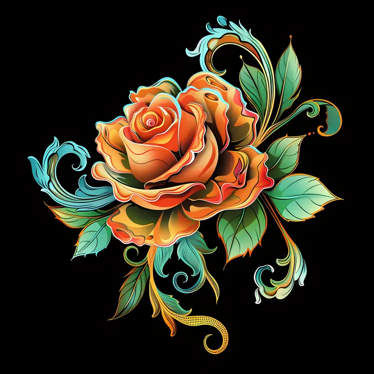 Colorful Artistic Rose with Leaves