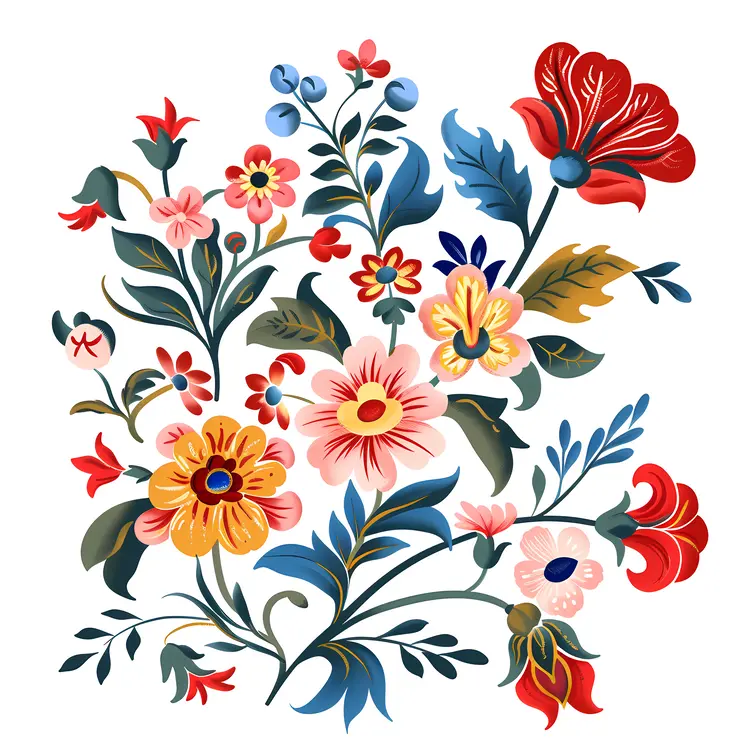 Colorful Floral Illustration with Botanical Elements