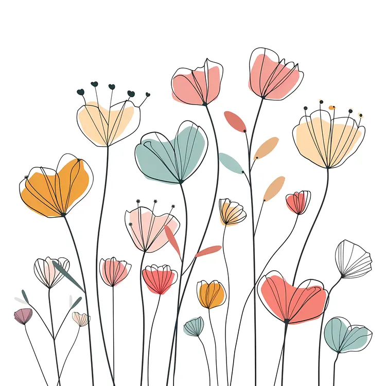 Colorful Doodle Flowers in Pastel Shades