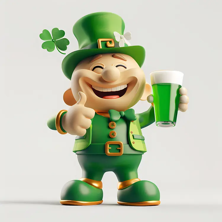 Happy Leprechaun with Green Beer