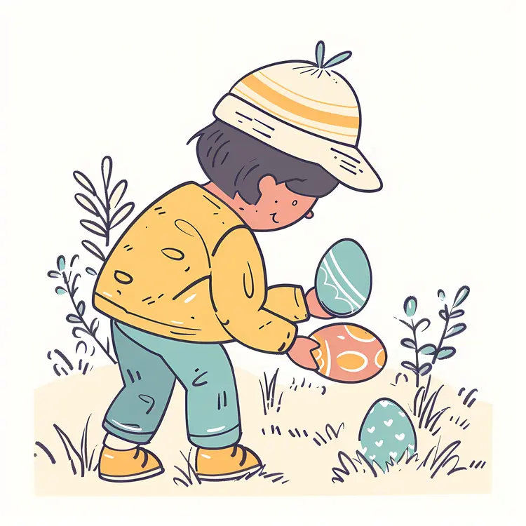 Child with Easter Eggs Illustration