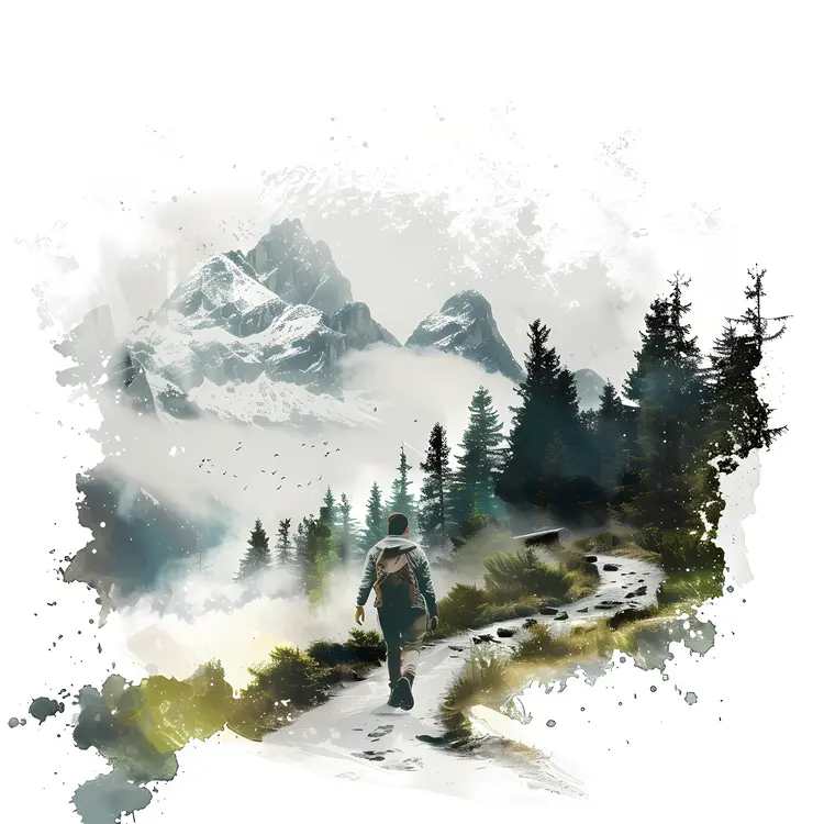 Hiker in Snowy Mountains
