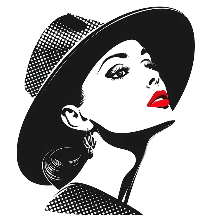 Elegant Woman in Black and White Outfit with Hat