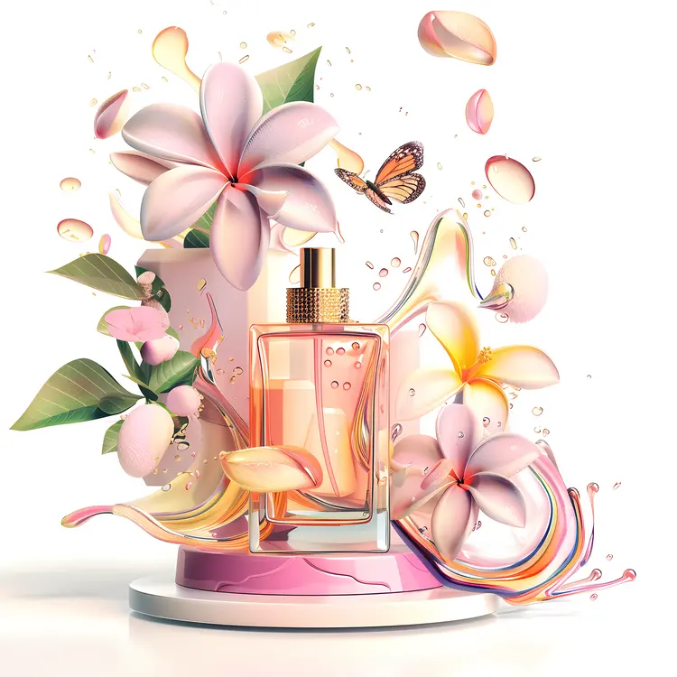 Elegant Pink and White Perfume Bottle with Floral Design