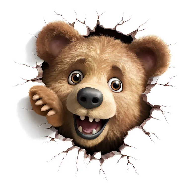 Happy Bear Peeking Through a Hole
