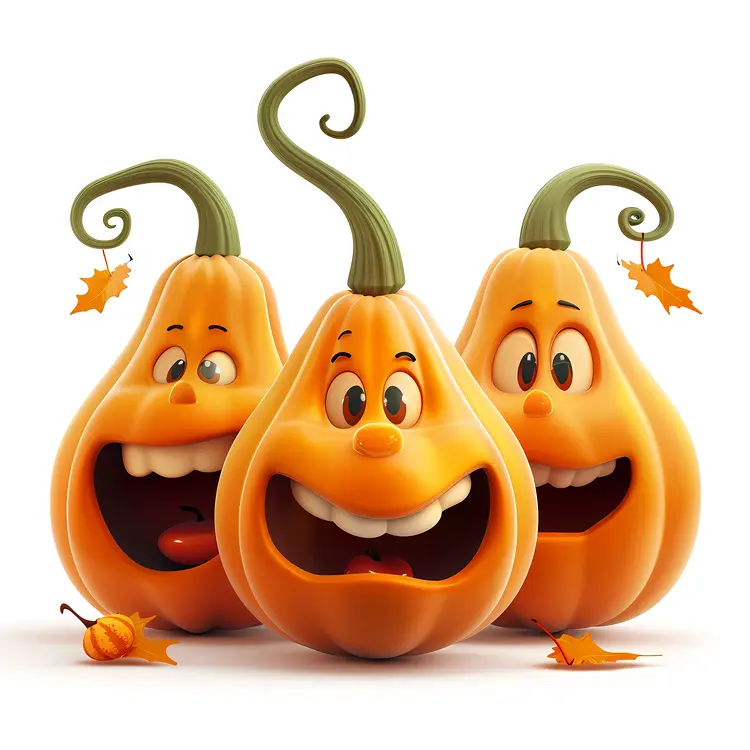 Smiling Orange Pumpkins Cartoon Characters