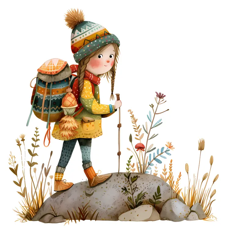 Young Girl Hiking with Backpack