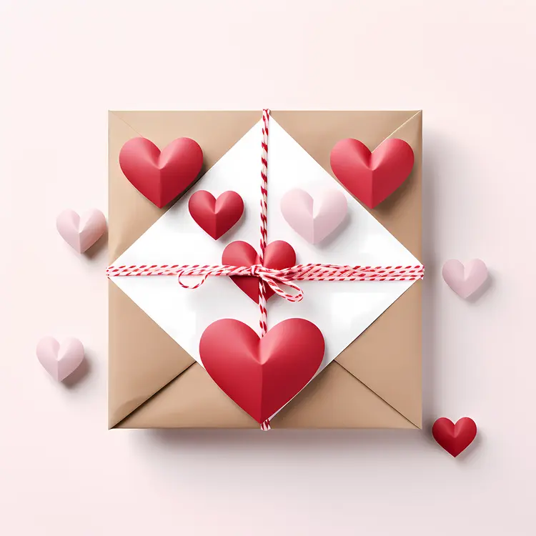 Gift with Red Ribbon and Hearts