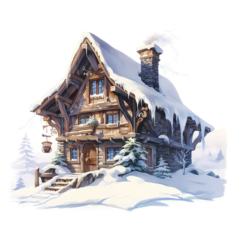 Rustic Wooden Cottage in Snowy Woods