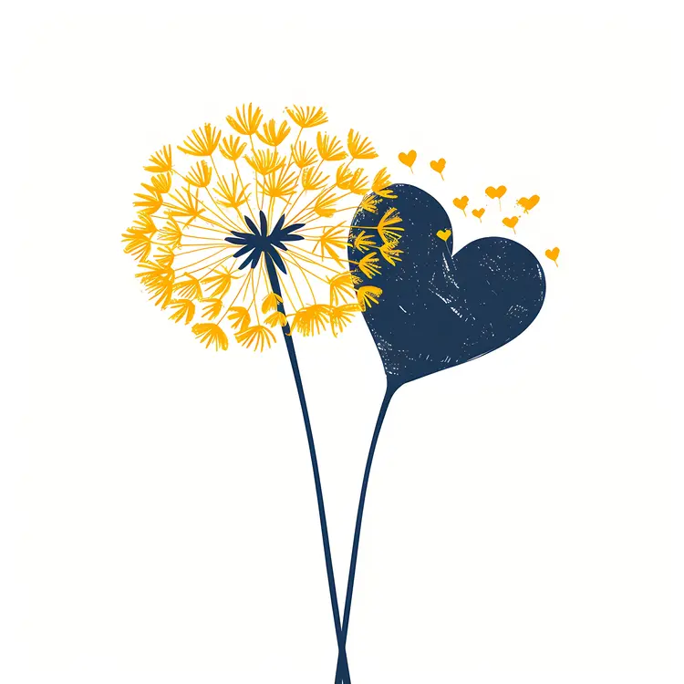 Yellow and Blue Heart-Shaped Flowers Illustration