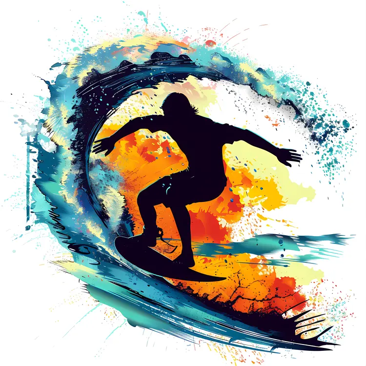 Colorful Silhouette of a Surfer on a Wave