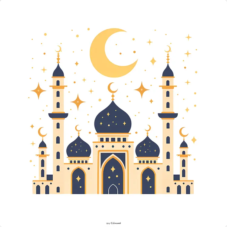 Mosque with Crescent Moon and Stars