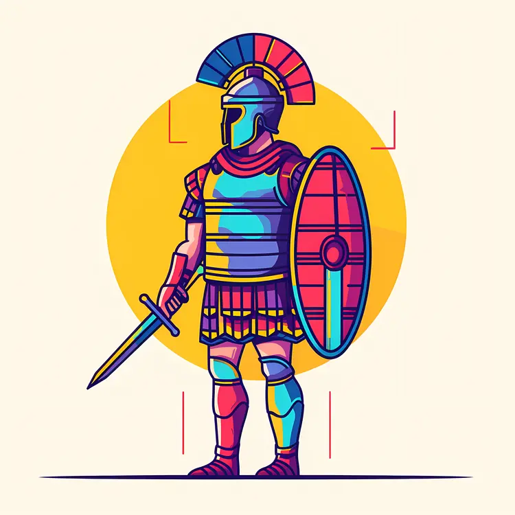 Colorful Roman Soldier with Sword and Shield