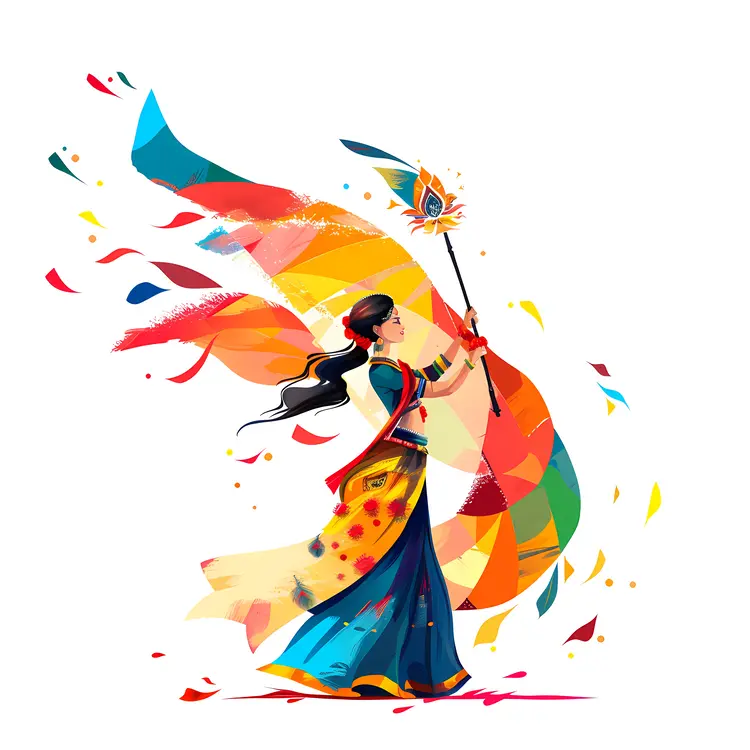 Colorful Woman Holding a Flag in Traditional Dress
