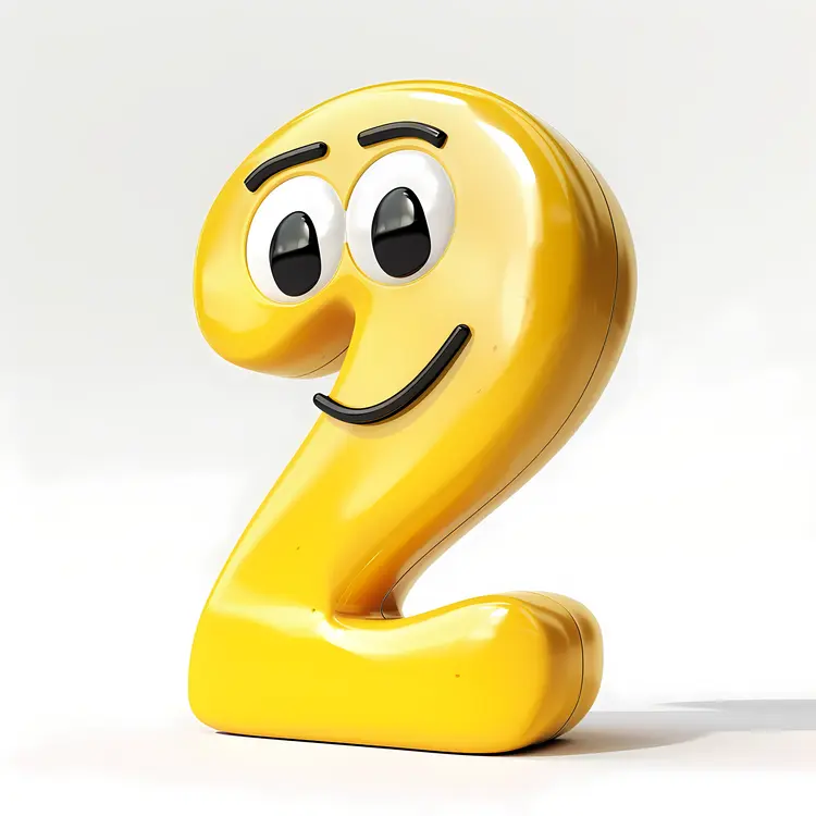 Cute Yellow Number 2 Cartoon Character