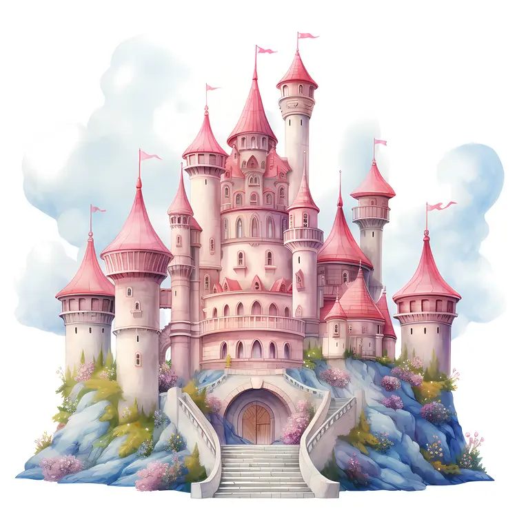 Castle on a Hill with Pink Towers