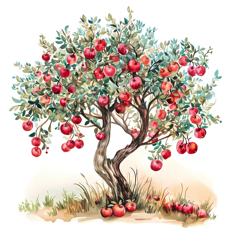 Apple Tree with Abundant Red Apples