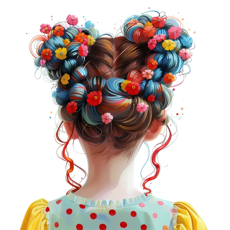 Colorful Hair Buns with Flowers