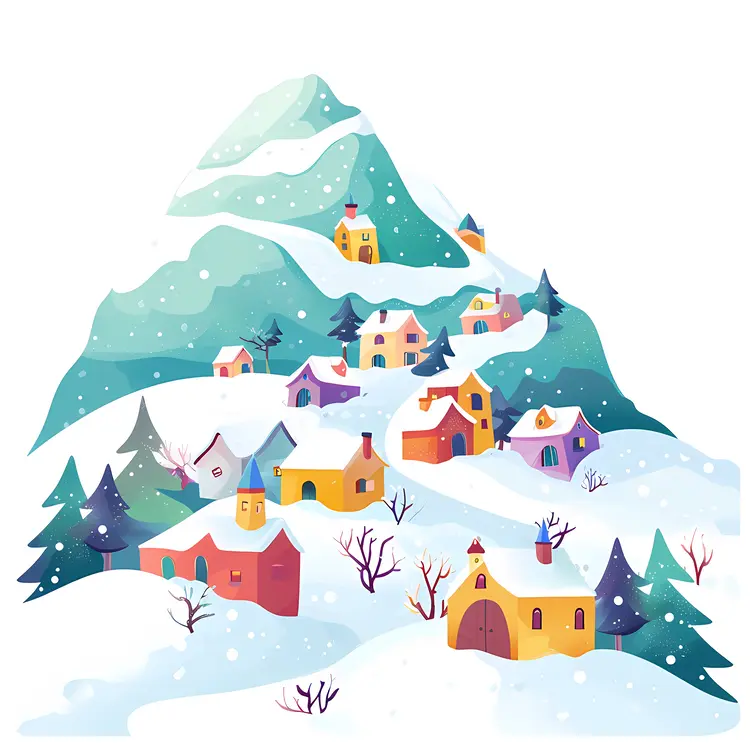 Snowy Village with Colorful Houses