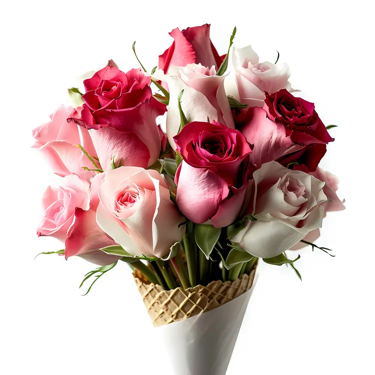 Pink and White Roses in Waffle Cone Photo