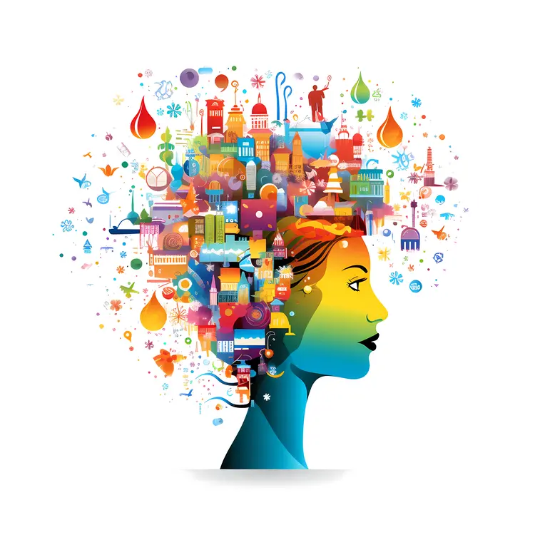 Colorful Head with Urban Elements