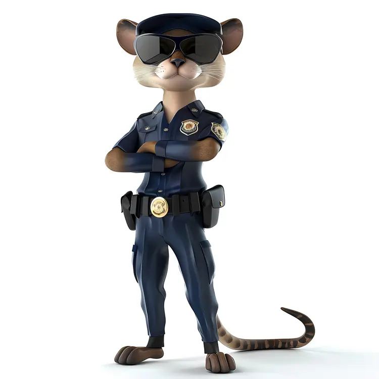 Cool Cartoon Cat Police Officer in Uniform